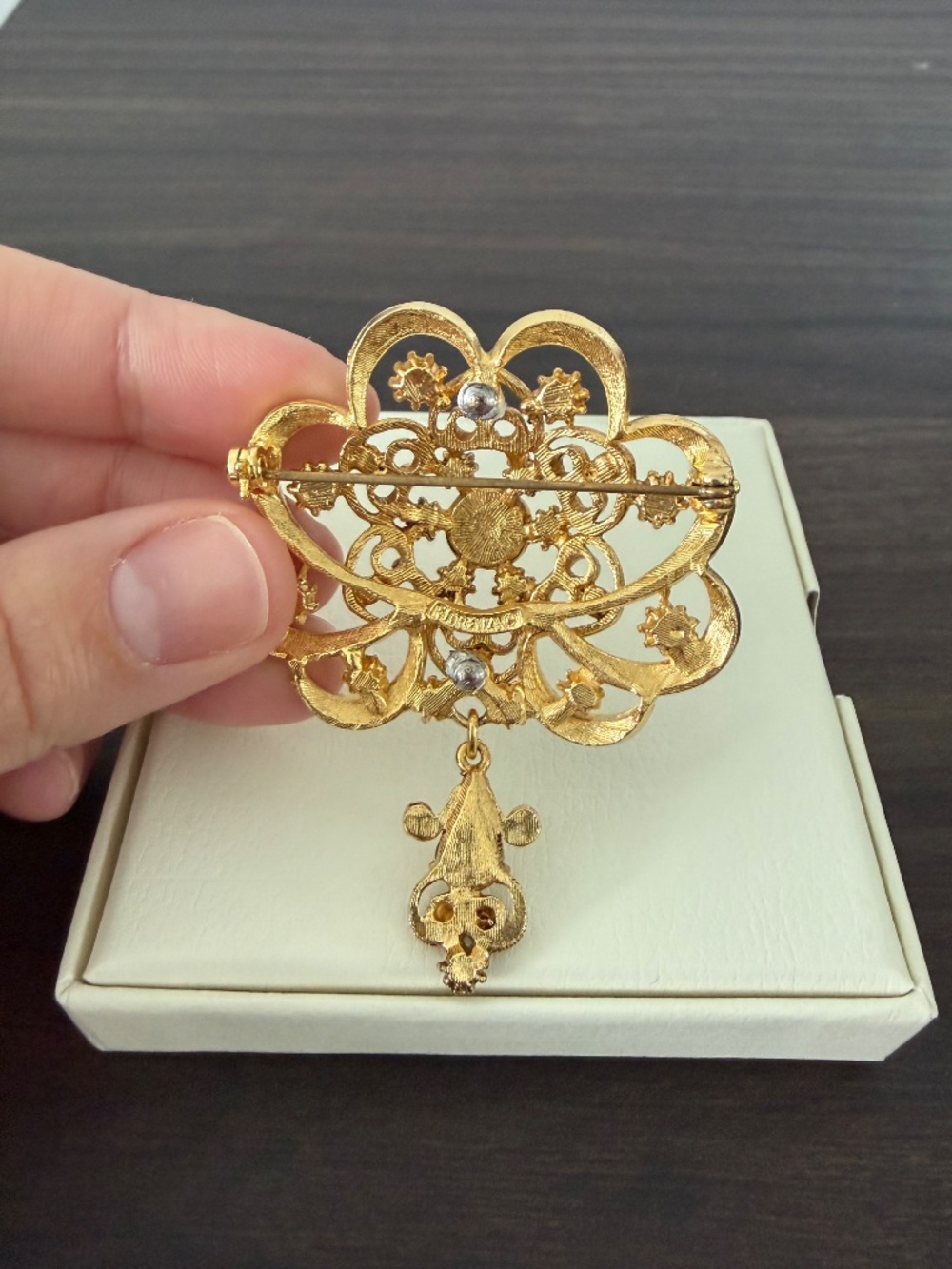 Florenza Signed Vintage Blue Enamel Filigree Brooch - Picture 4 of 4